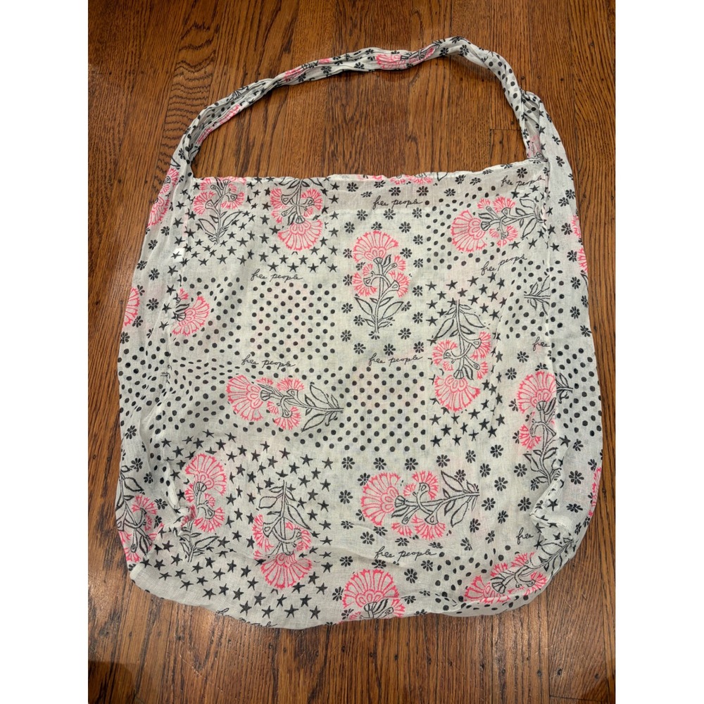 Free People Floral Star Polka Dot Reusable Tote Bag White Pink Black Eco Shopper